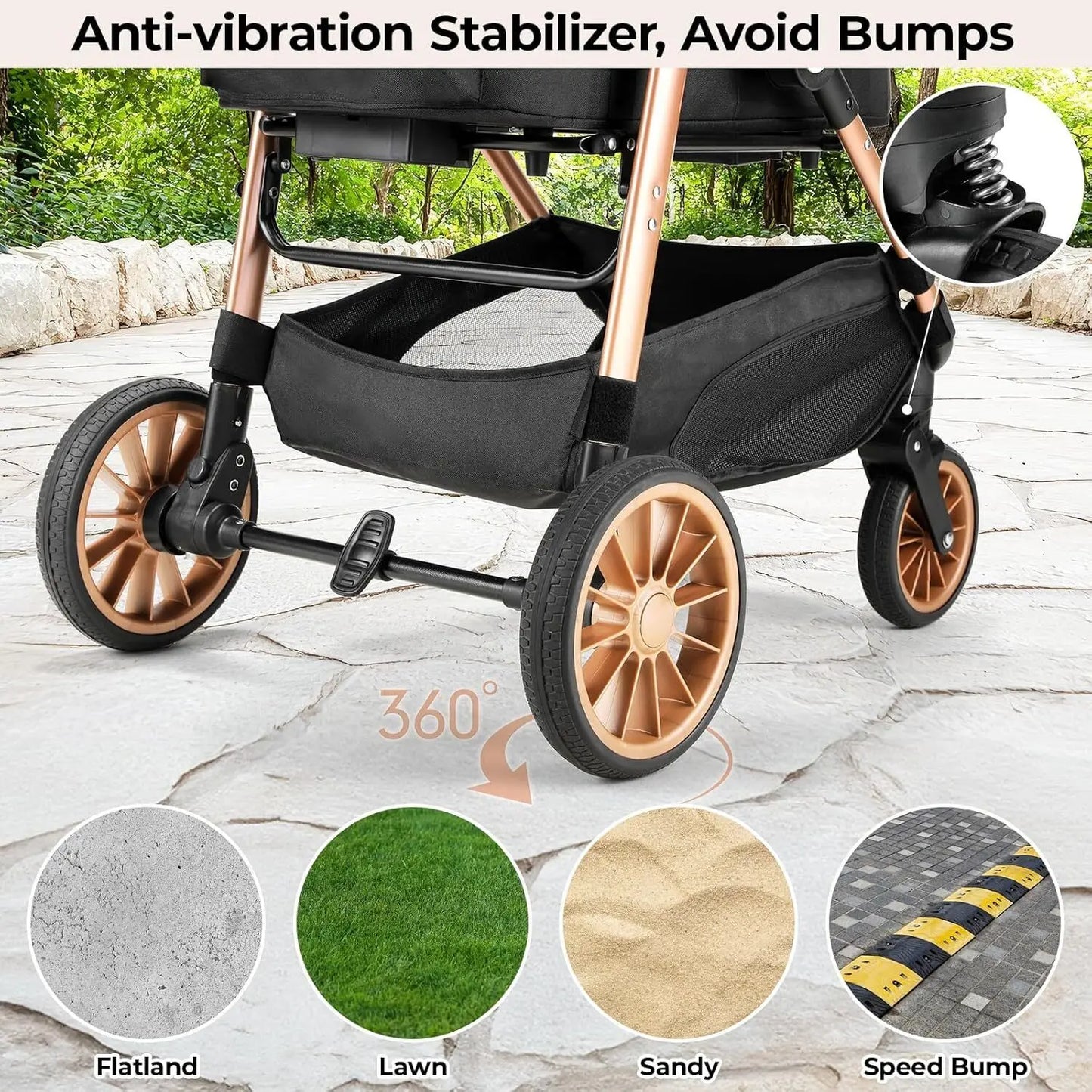 360° High Wheels Transport Foldable Pet Stroller