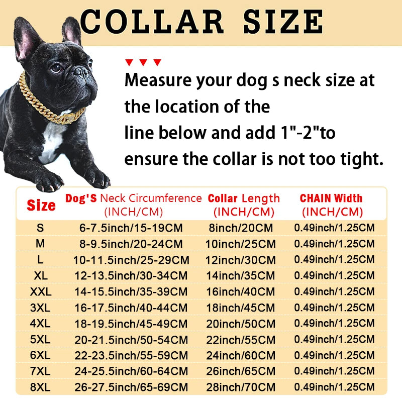 Dog Chain Diamond Cuban Collar Walking Metal