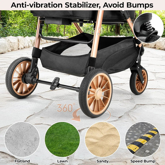 360° High Wheels Transport Foldable Pet Stroller