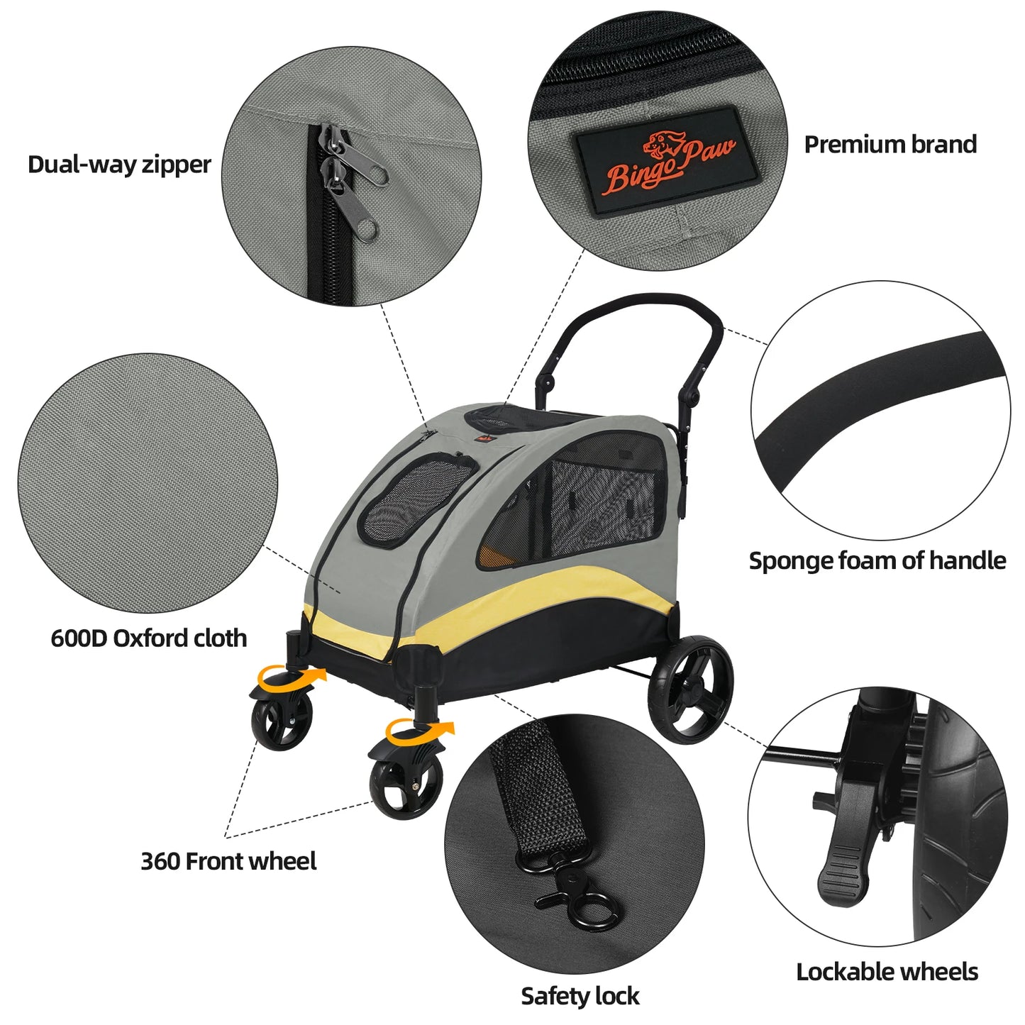 Portable Stroller 4 Wheels for Large Pets