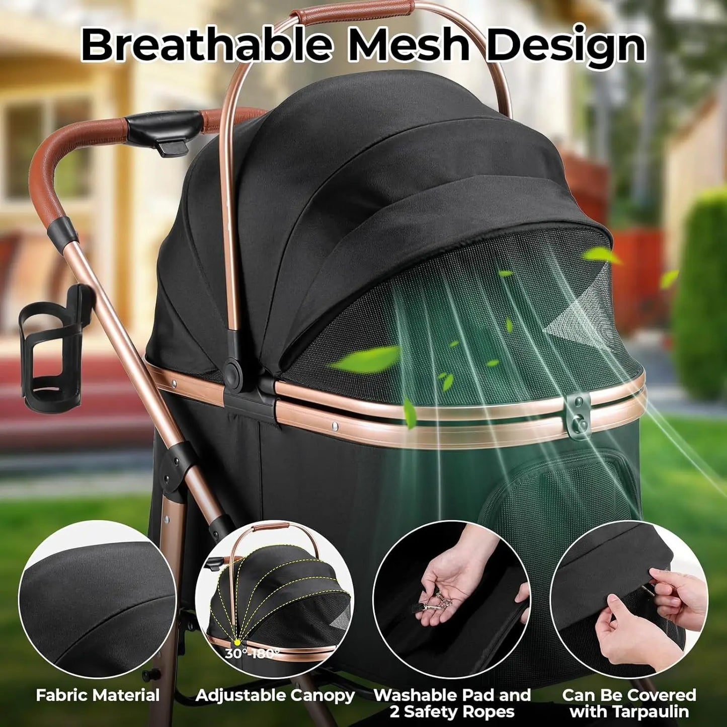 360° High Wheels Transport Foldable Pet Stroller