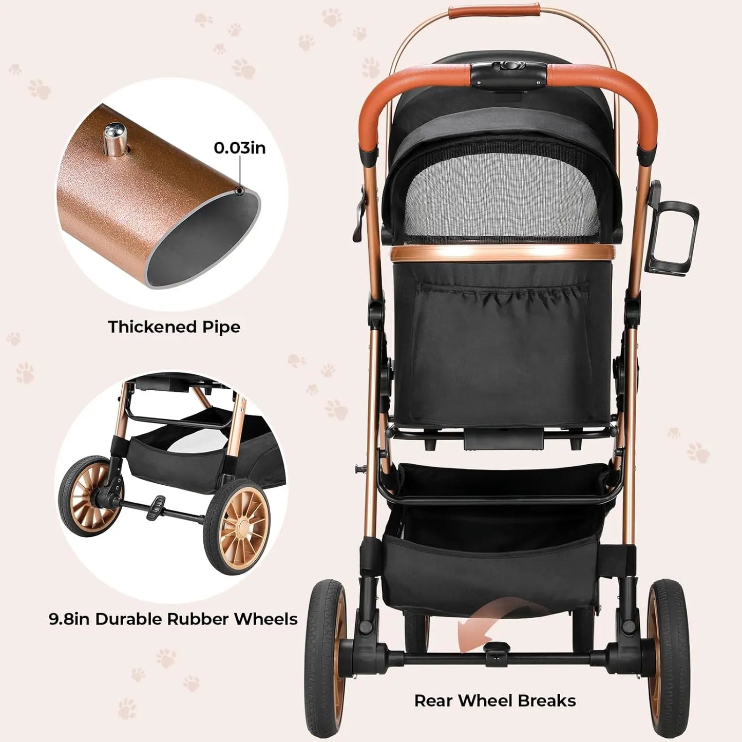 360° High Wheels Transport Foldable Pet Stroller