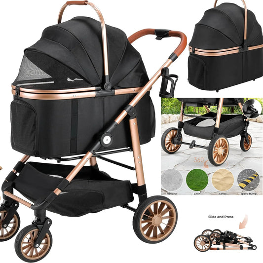 360° High Wheels Transport Foldable Pet Stroller