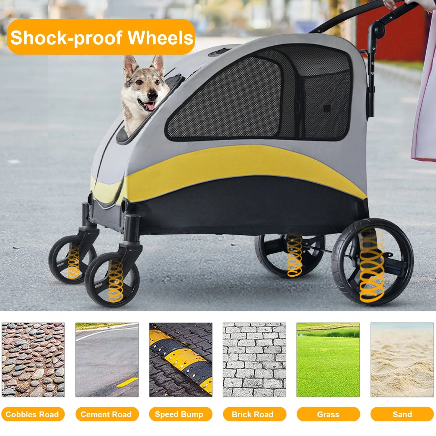 Portable Stroller 4 Wheels for Large Pets