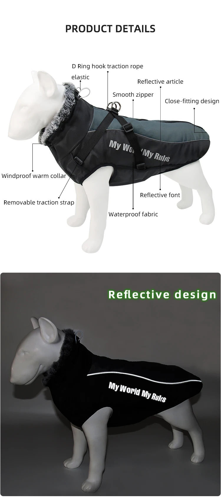 Clothes For Large Dogs Waterproof Big Dog Vest Jacket Autumn Winter Warm Fur Collar Pet Dog Coat For French Bulldog Wilma Dog