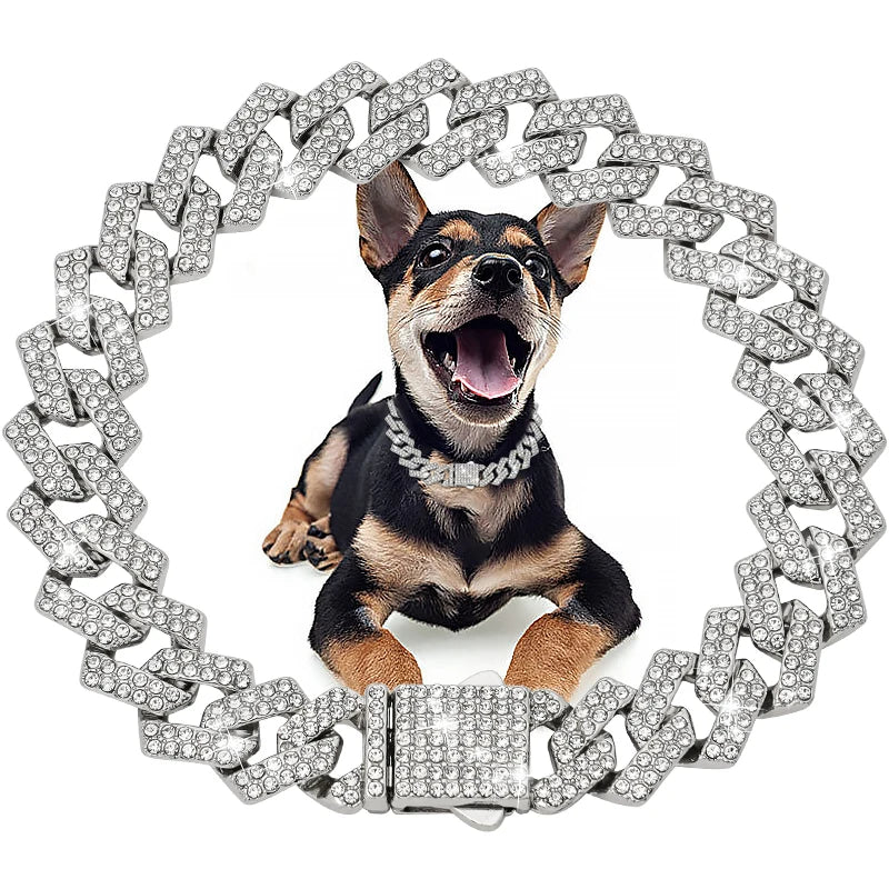 Dog Chain Diamond Cuban Collar Walking Metal