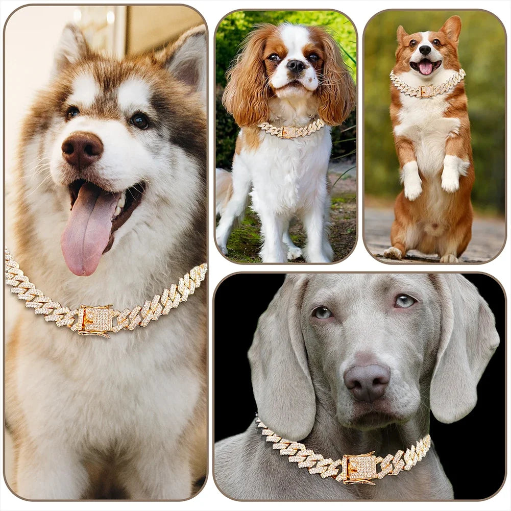 Dog Chain Diamond Cuban Collar Walking Metal