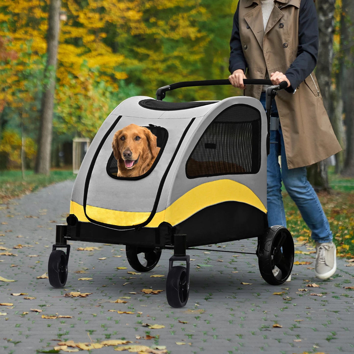 Portable Stroller 4 Wheels for Large Pets