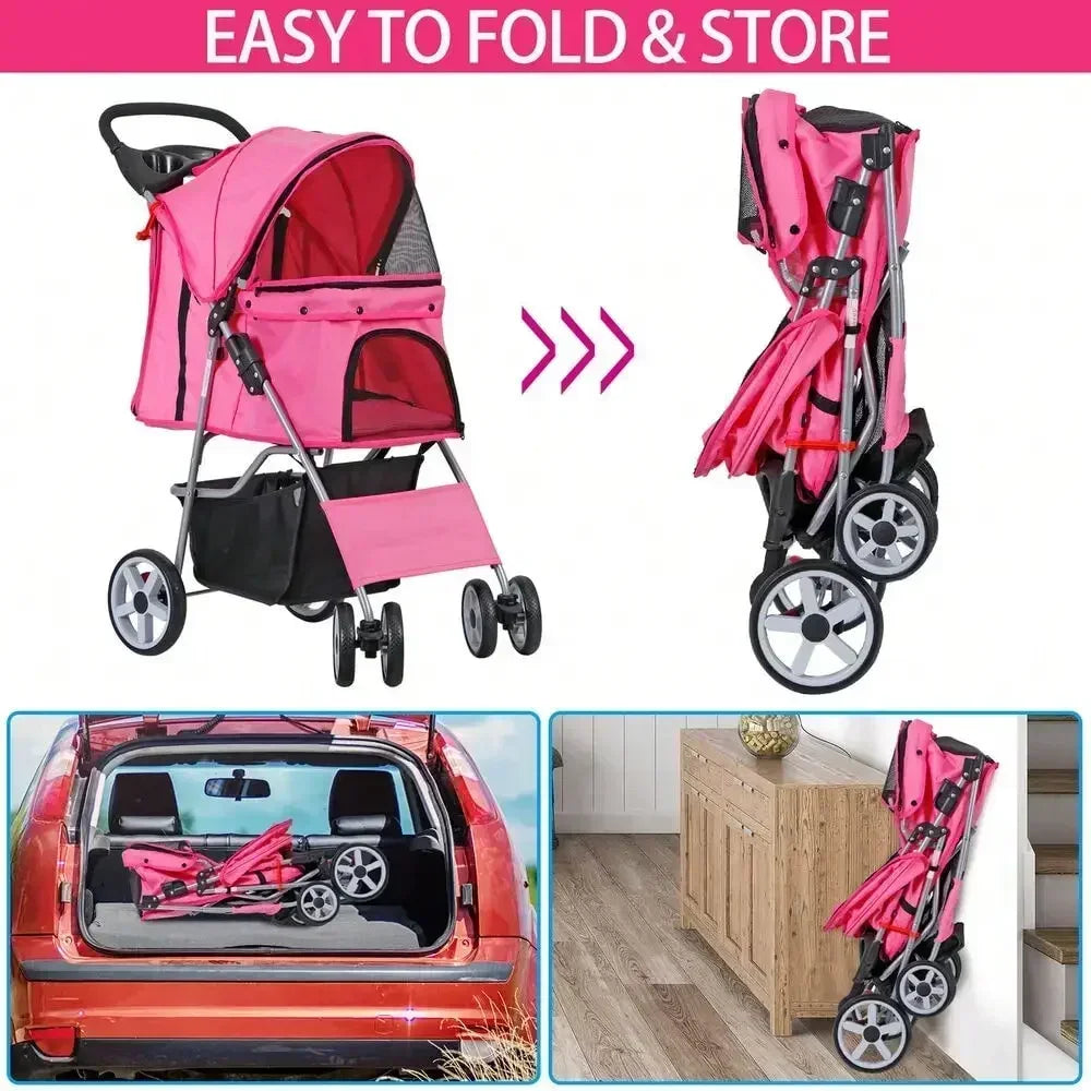 Foldable Carrier Strolling 4 Wheel Pet Strolle