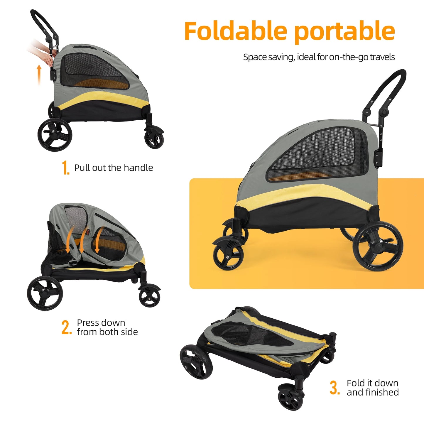 Portable Stroller 4 Wheels for Large Pets