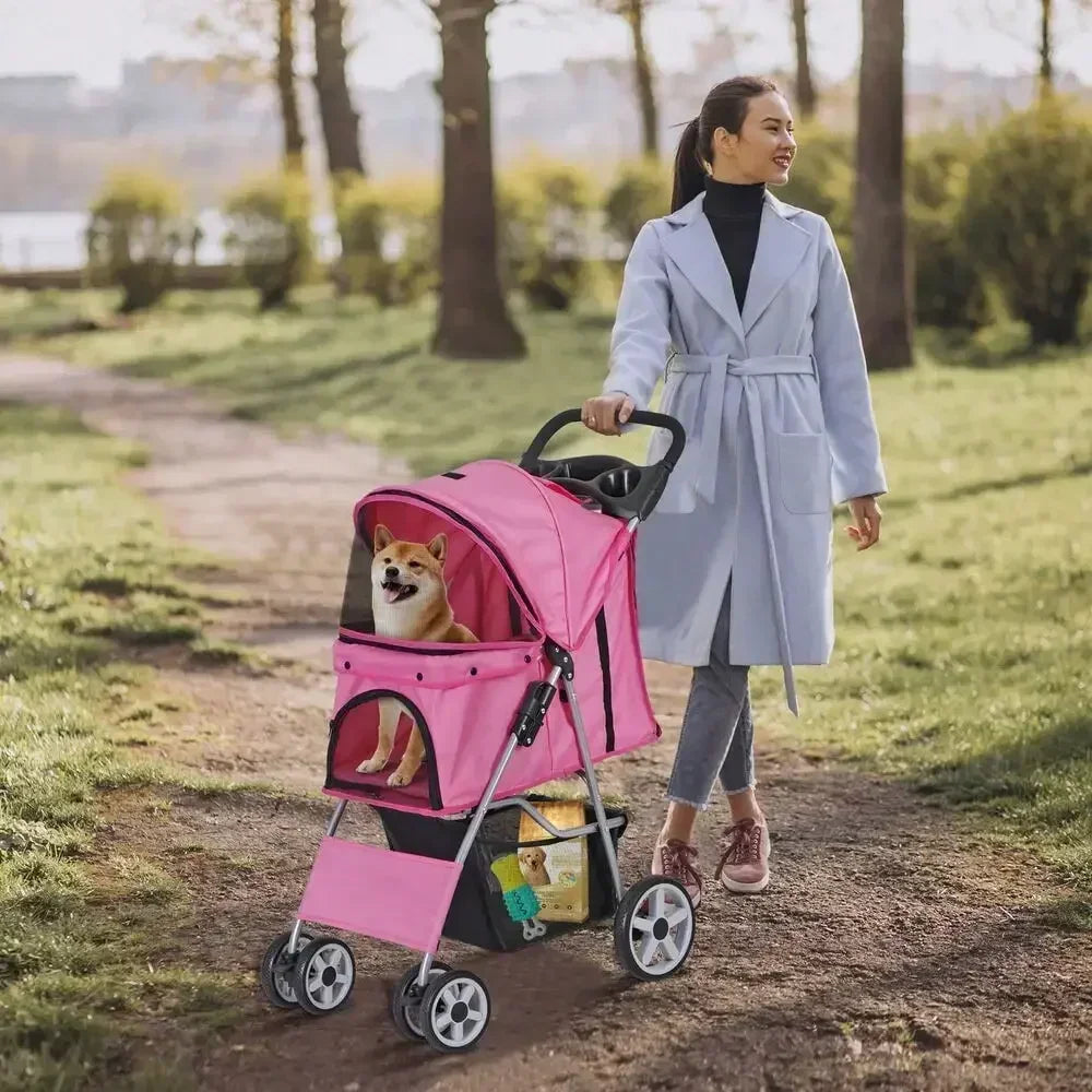 Foldable Carrier Strolling 4 Wheel Pet Strolle