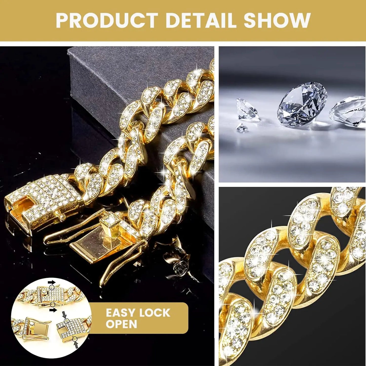 Dog Chain Diamond Cuban Collar Walking Metal