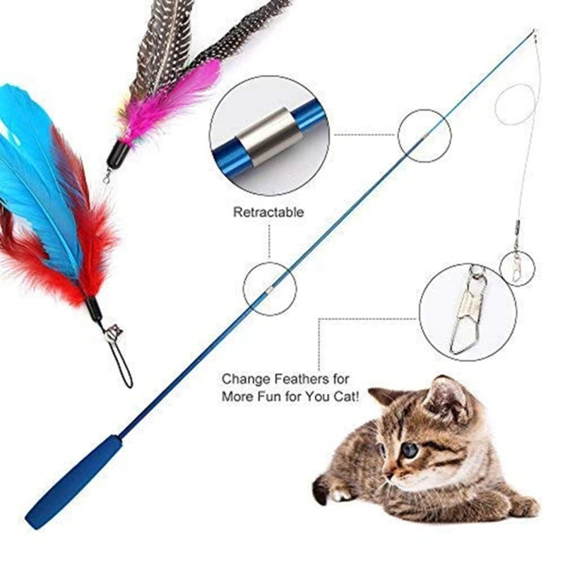 Three-Section Telescopic Fishing Pole Wand Catcher Teaser Toy