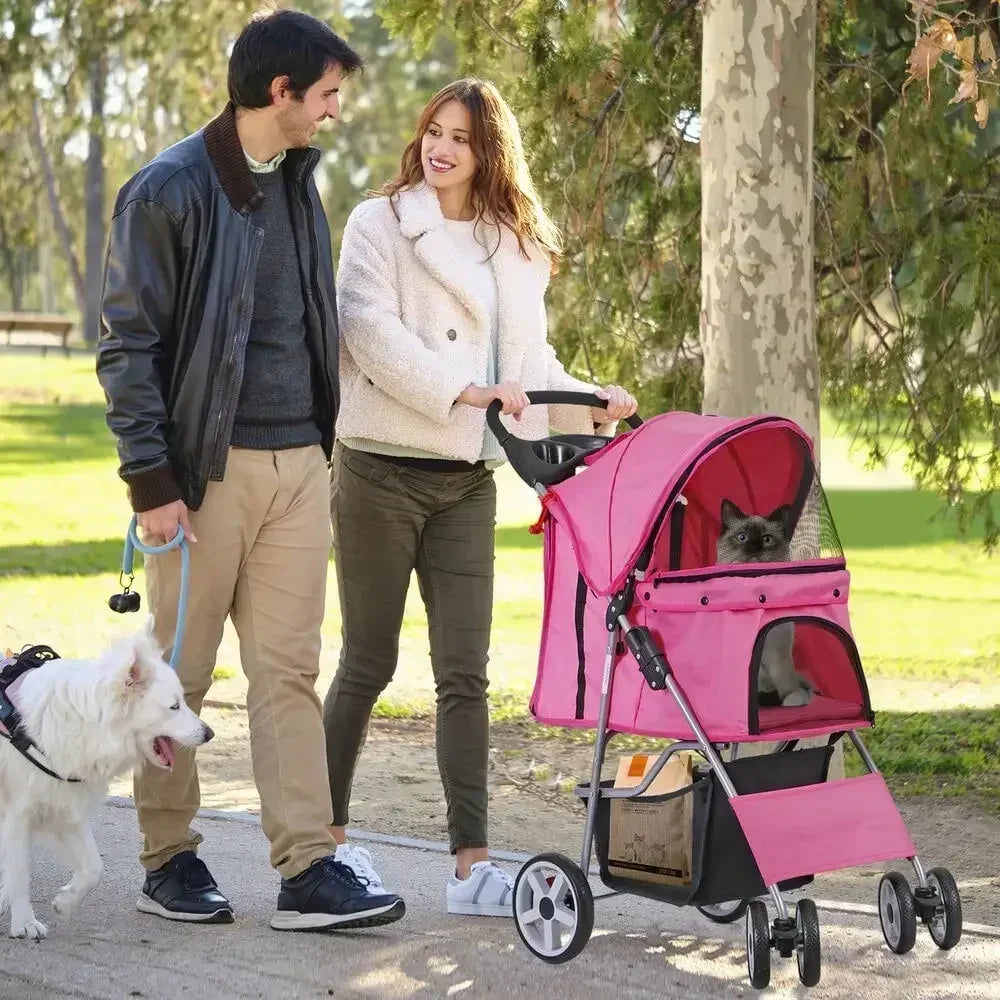 Foldable Carrier Strolling 4 Wheel Pet Strolle