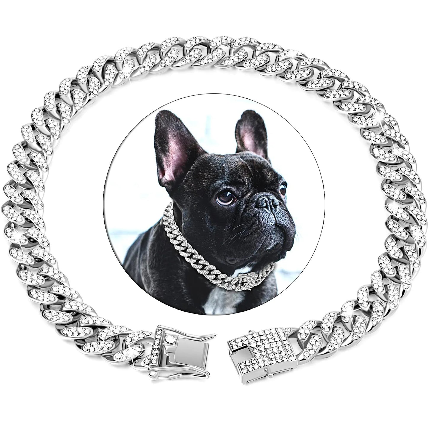 Dog Chain Diamond Cuban Collar Walking Metal