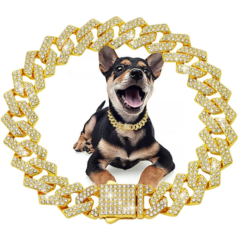 Dog Chain Diamond Cuban Collar Walking Metal