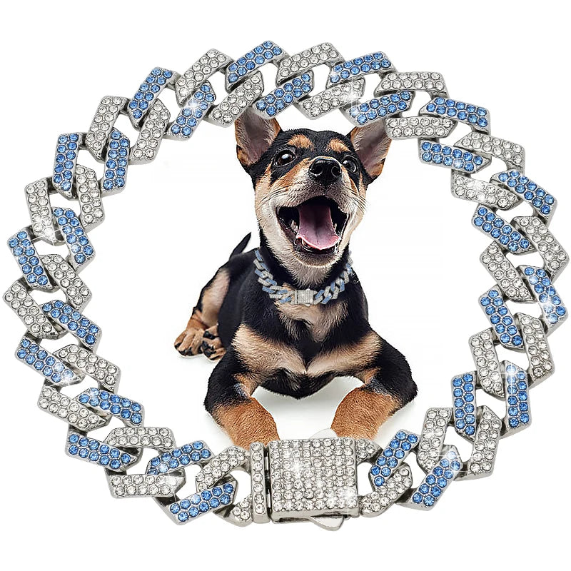 Dog Chain Diamond Cuban Collar Walking Metal