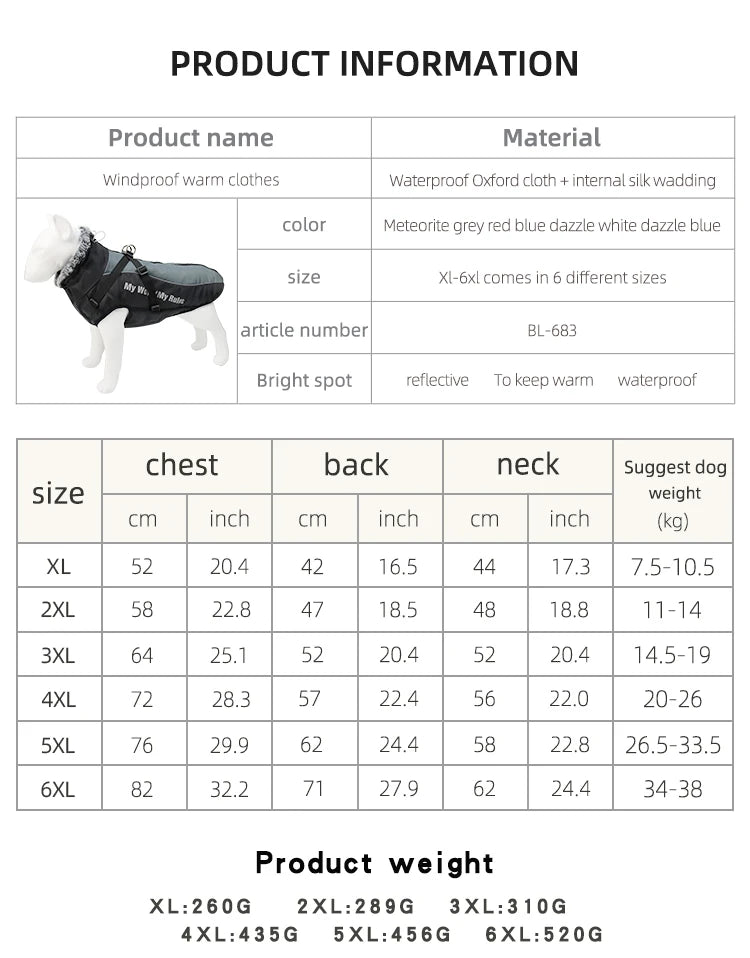 Clothes For Large Dogs Waterproof Big Dog Vest Jacket Autumn Winter Warm Fur Collar Pet Dog Coat For French Bulldog Wilma Dog