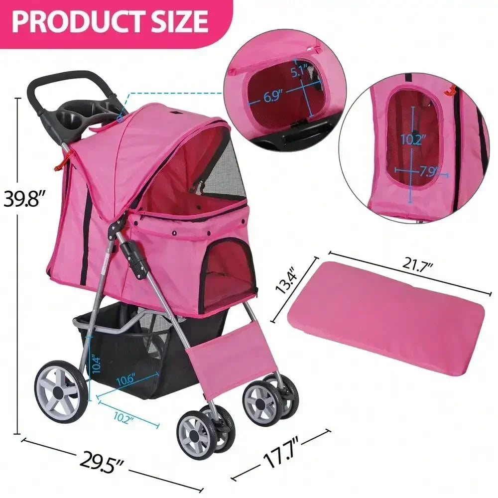Foldable Carrier Strolling 4 Wheel Pet Strolle